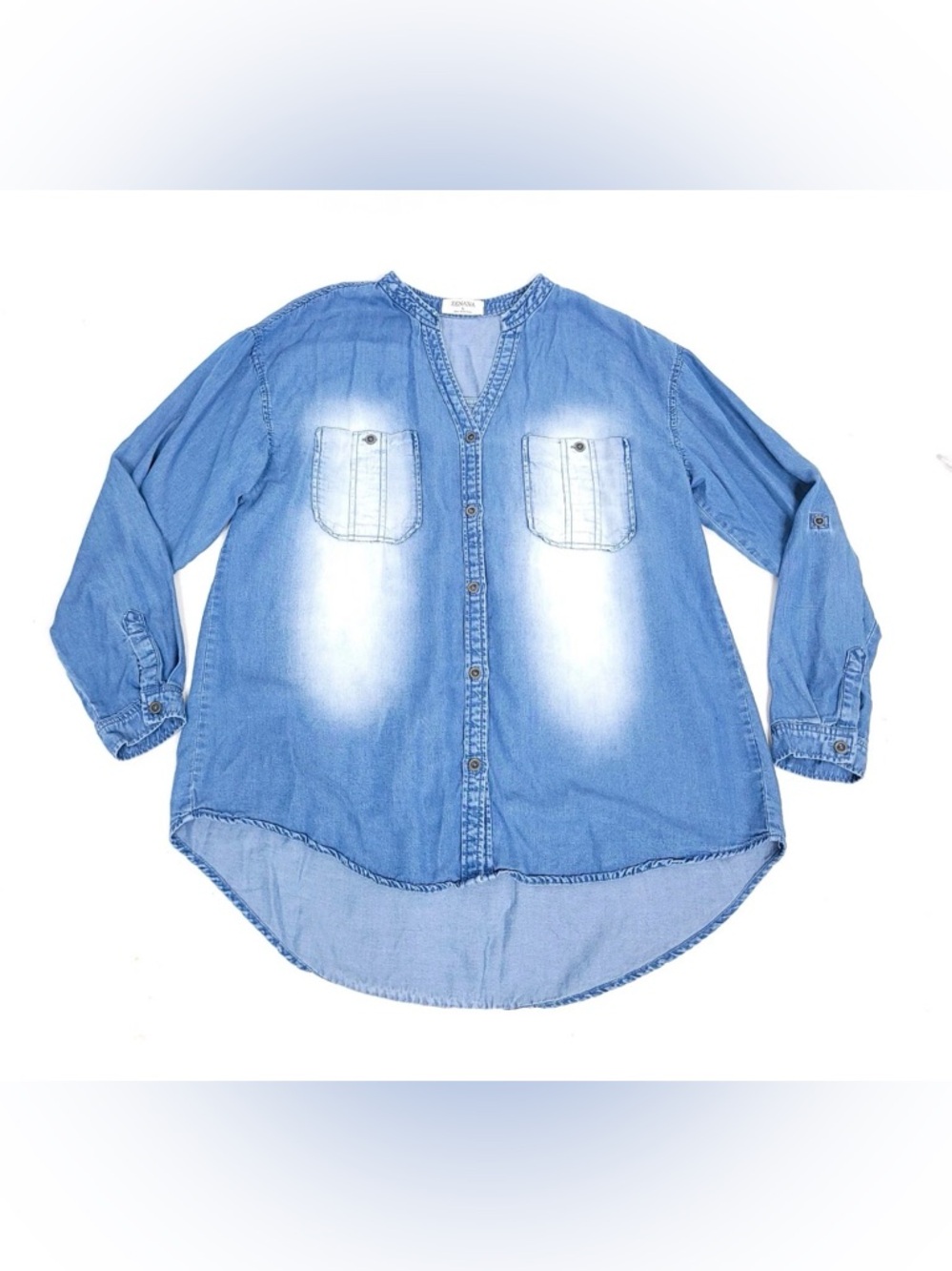 Chambray Button Down Boho Chic Western Coastal Cowgirl Large NWOT